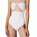 New Plus Size Swimwear One Piece Swimsuit Women Patchwork Slimming Bowknot Bathing Suits